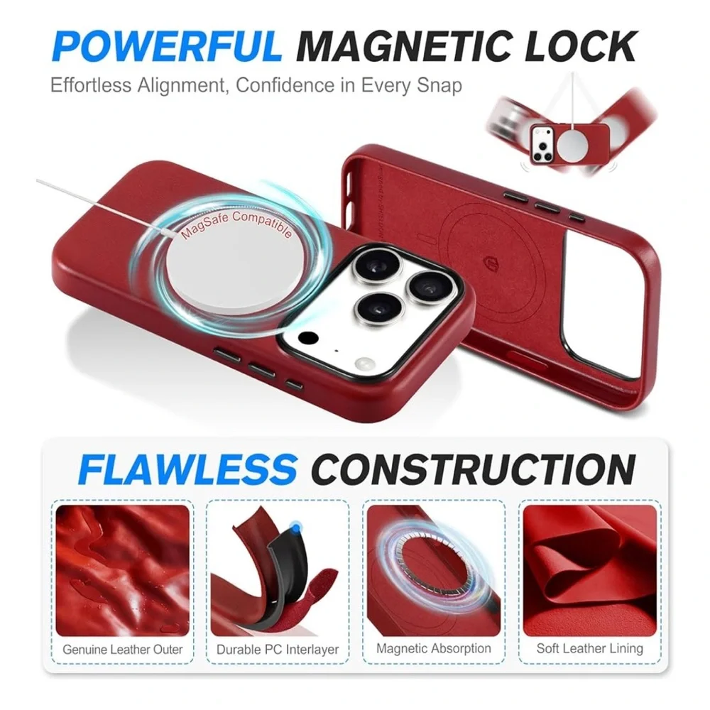 iPhone 17 PRO Protective Leather Case-RETRO RED